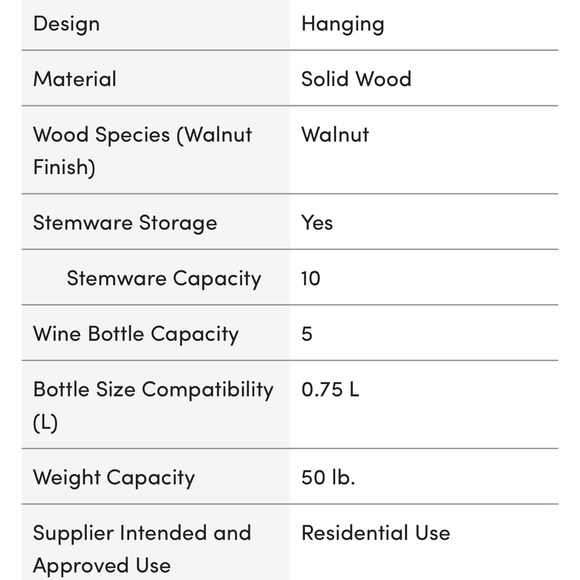 Sutton Place 5 Bottle Solid Wood Hanging Wine Bottle & Glass Rack - Picture 3 of 3